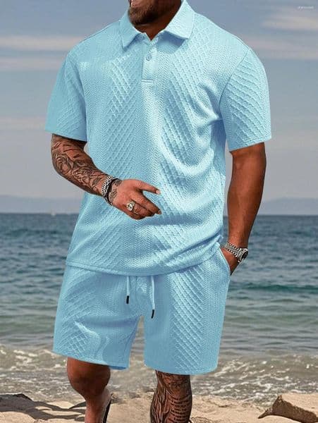 Men's Tracksuits 2026 Summer Casual Sportswear Polo Shirt With A Lapel Short-sleeved And Shorts Jacquard Texture Suit