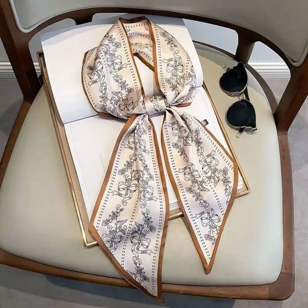 Fashion Bevel Print Hair Ribbon Silk Scarf Women Neck Tie Bag Scarfs Satin Silk Skinny Headscarves Ladies Headband Foulard Gift 260324
