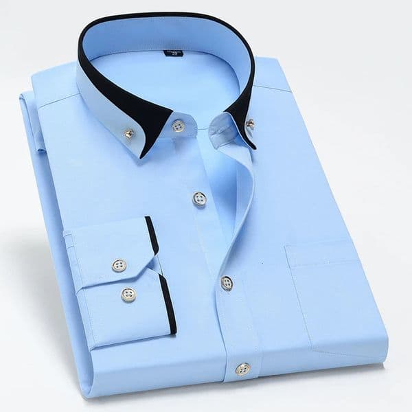 Mens Business Dress Shirts long Sleeve Contrast Collar Social Camisa With Diamond Antiwrinkle Button Down Black Blue 260326