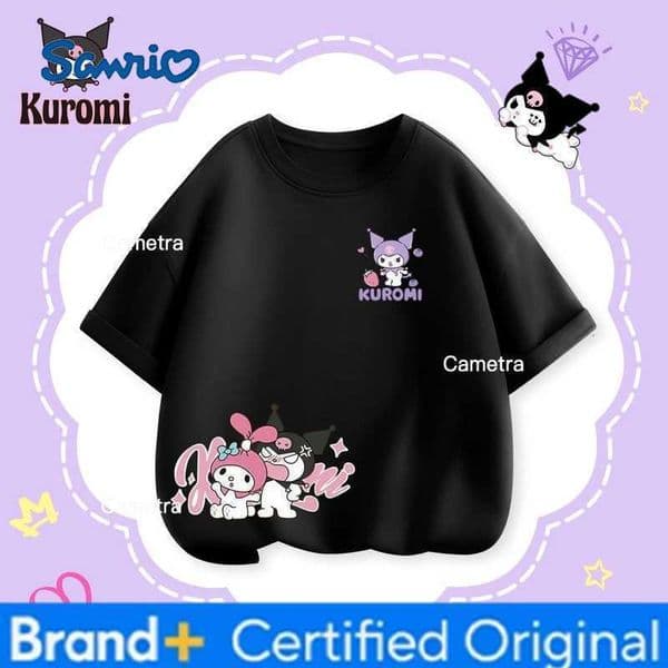 Sanrio Teen Children Sweet T-shirt Cartoon KUROMI Print Top Kids Clothes Summer Fashion T-shirt Baby Girls Cute Short Sleeve H260326