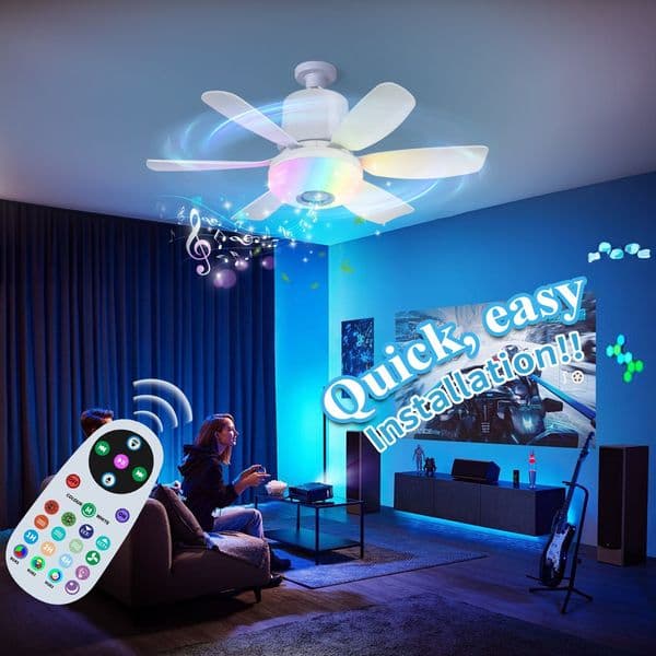 Remote Control RGB Ceiling Fan with Light Silent Bladeless Fan APP Control Music Atmosphere Lamp Easy Installation