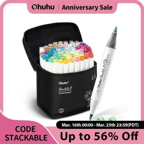 Ohuhu Honolulu B Marker Pen Set Color Alcohol Art Markers Refillable Dual Tips Sketching Drawing Manga School Supplies 26Y0325