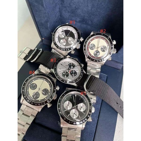 Vintage D Watch Perpetual Paul Newman VK63 Movement Quartz Stopwatch Male Clock Stainless Steel Men Watches 37mm Wristwatches 181