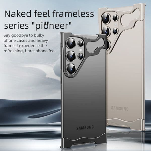 Compatible With S24u Bare Feel Irregular Metal Corner Cushion Anti-Drop Frameless Samsung Series S23 Phone Case