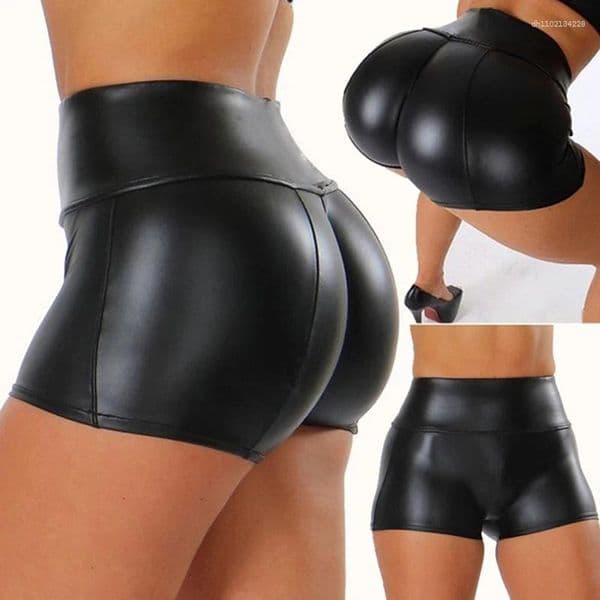 Women's Shorts 2026 Sexy Womens Shiny Elastic High Waist Faux PU Leather Short Pants Slim Dance Clubwear Mini