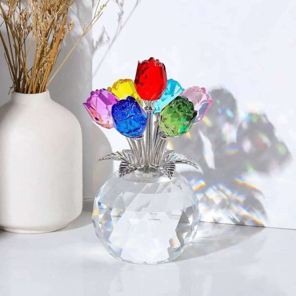 Rose Statue Ornaments Collectibles Home Crystal Flower Figurines Table Decor for Wife Mom Women Mothers Day Gift 26H0326
