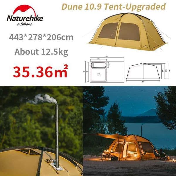 Naturehike Upgraded Dune 109 Tent Waterproof PU10000mm UPF50 Camping Outdoor Overnight Family Travel Tent Large with Chimney H260325