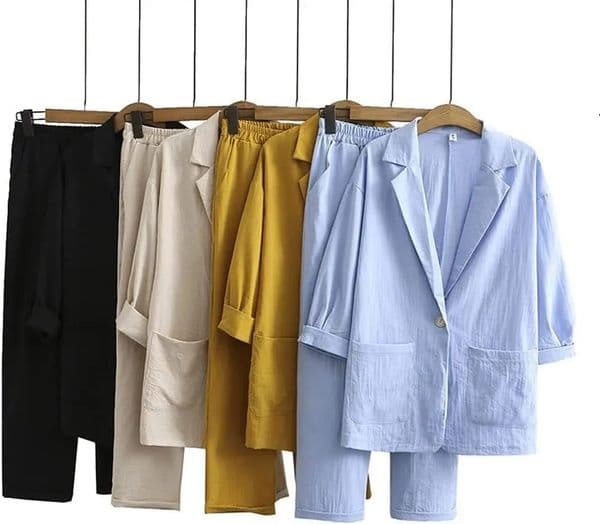 Womens cotton and linen 2-piece suit jacket trousers Spring and autumn loose fashion casual cotton and linen suit top set 260325