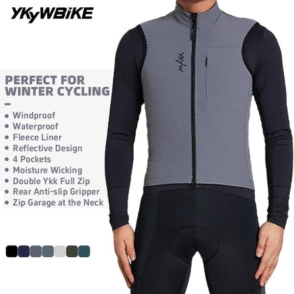 YKYW Cycling Vest Winter Waterproof Fleece Liner Rear Anti-slip Gripper Thermal Windproof Moisture Wicking 4 Pockets 7 color 260325