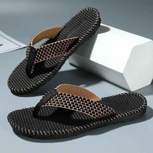 Mens flip flops summer lightweight rubber woven slippers fashion casual outdoor sandals breathable anti slip beach shoes260316