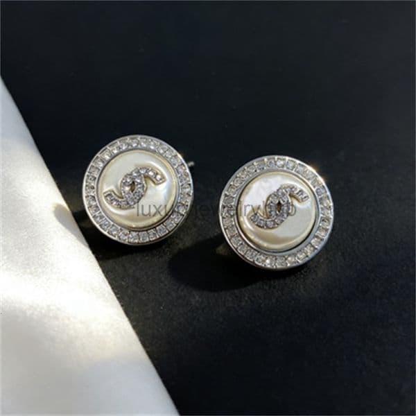 designer earrings channels Pearl round stud earrings with full diamond inlay stylish and fashionable earrings cc earrings