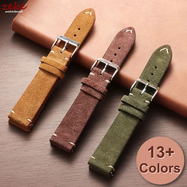 Wristband Soft Suede Leather Straps 14/16/18/20/22mm Vintage Red Watchband Quick Release Calfskin Bracelet Men Women Accessories 260326