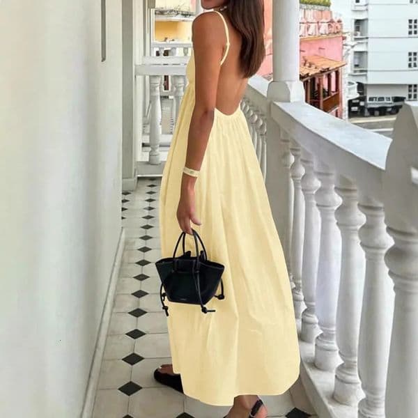 Dresses Woman Fashion Summer Sexy Backless V-neck Skirt Holiday Solid Colours Top Clothing 260325