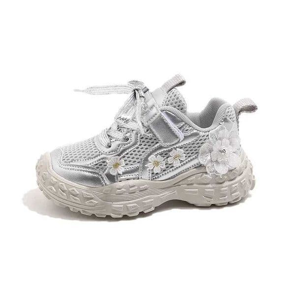 Fashion Girls Shoes Princess Chic Floral Tennis Shoes Breathable Lightweight Child Sneakers Kids Chunky Sole Spring Casual Flats Z260326