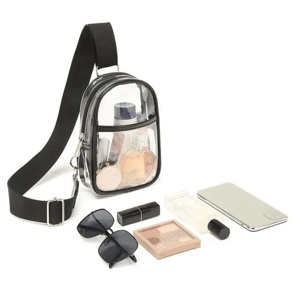 Large Capacity Transparent Crossbody Bag Waterproof Adjustable Shoulder Strap Stadium Purse PVC Zipper Clear 260325