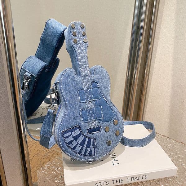 2026 foreign trade niche design women's handbag new spicy girl personality denim fabric shoulder bag crossbody bag guitar bag designer bag