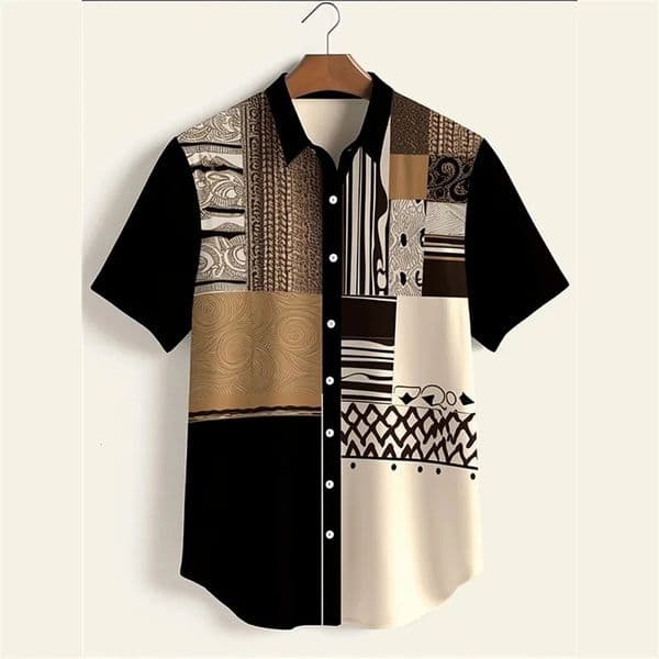 Autumn Ethnic Style Graphic 3D Print Holiday Button Men Clothing y Mens Shirt Casual Short Sleeve Retro Shirt Man Top 260326