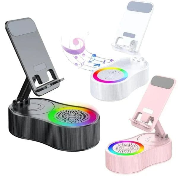 TAX FREE 360 Multi-function Cell Phone Stand BT Speaker 2 in 1with RGB Ambient Light Stereo Sound Effect Mini Portable Multi-device Compatible