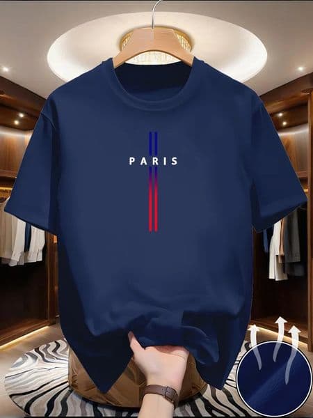 SpringSummer Casual Mens TShirt Line print Soft and Loose Round Neck Top for Men Cool Male Short Sleeve Tees 260326BJ