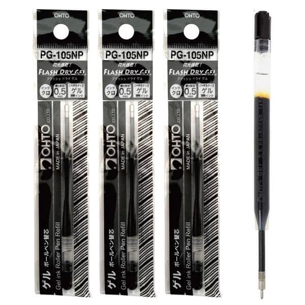 3pcs OHTO PG-105NP Quick-Drying Gel Pen Refill 05mm Black Ink Fine Tip Europe Standard G2 Refill School Office Writing Refills 260325BJ