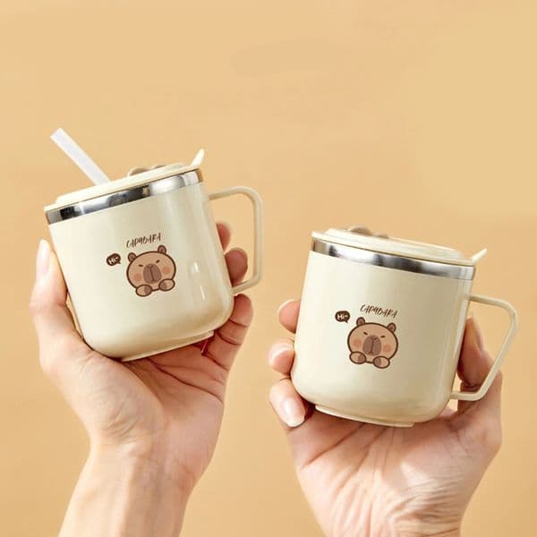 WORTHBUY Cute Capybara 316 Stainless Steel Kid Water Cup With Straw 270ml Double Wall Insulated Mug Leakproof Milk Coffee 260312
