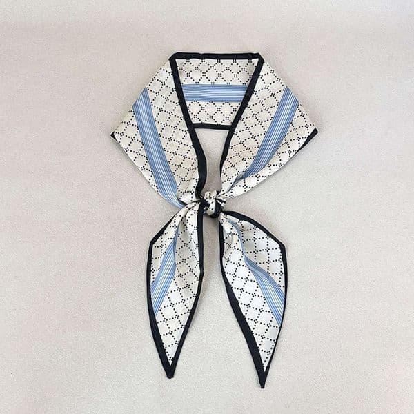 Foreign Trade Spring-Summer Diamond Pattern Printed Long Silk Scarf With Diagonal Ribbons, Women's Neck Scarf, Stylish And Fashionable New Design