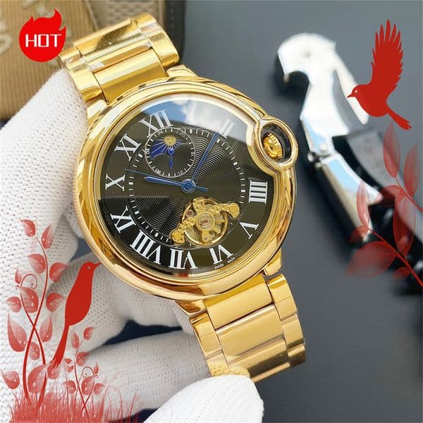 Men women CARTER BLUE BALLON Tourbillon Automatic Movement Watch Mens Mechanical Watches Fashion Sports Designer Wristwatches #758