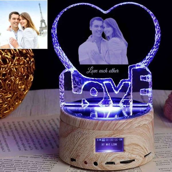 Love Crystal Photo Customized Picture Text NightLight Bluetooth Music Player Wedding Couple for Mother Father Day Christmas Gift 26H0326
