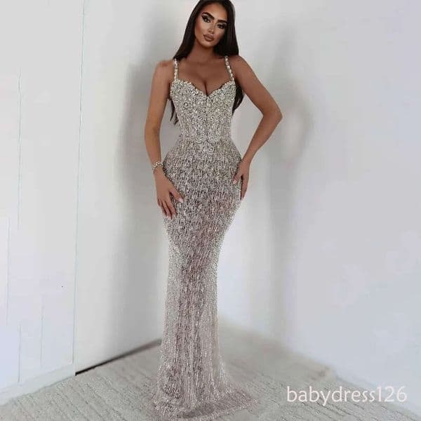 Sparkly Prom Dress Sequins Spaghetti Straps Shine Crystals Evening Gowns Ground Dresses Sleeveless Customized Robe De Soiree vestido de novia D10 ZD19