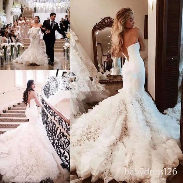 2026 Mermaid Dresses Sweetheart Neckline Cascading Ruffles V Back Sweep Train Custom Made Wedding Bridal Gown Vestidos De Novia 403 ZD19