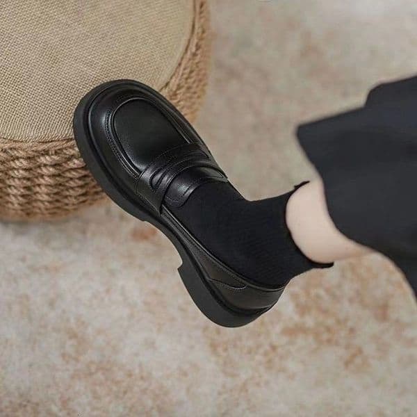 Ddmysports Women S Thick Soled Leather Loafers In British Style Autumn New Versatile College Slip On Shoes Outdoor Shoes