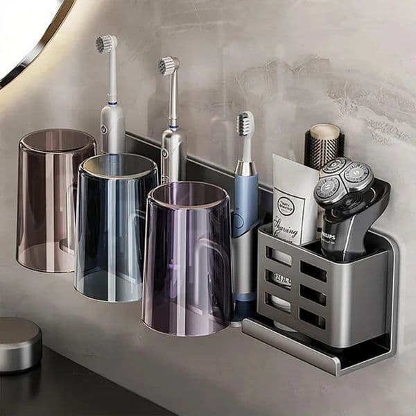 Designer 1Pc Aluminum Electric Storage Rack Wall-Mounted Punch Free Toothbrush Razor Cup Holder h Bathroom Organizer 260304 Shipping 010