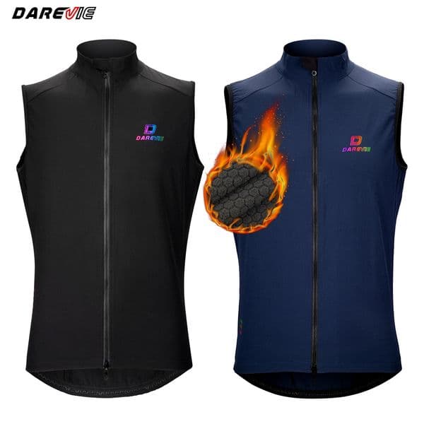 DAREVIE Cycling Vest Thermal Winter Windproof 2 Way Zippers Waterproof Cycling Windbreaker Back Zipper Pockets Men Women Rainbow 260325