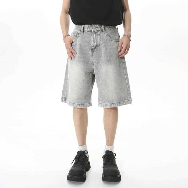 Men Designer Brand Casual Shorts Male Baggy Streetwear Knee Lenght Denim Short Pants Summer Fashion Daily Wide Leg Short Jeans L251225