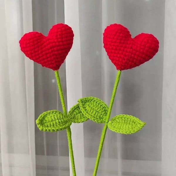 Mother's Day gift 2-Piece Set of Handmade Crocheted Red Heart Flower Branches, Mother's Day Gift, Proposal Bouquet, Celebration Venue Decoration, Roma 26L0326