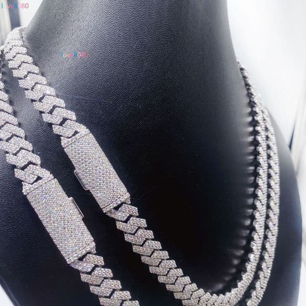 Fashion Hip Hop Jewelry Custom 925 Sterling Silver Iced Out 10mm Moissanite Cuban Link Chain Necklace for Men Women