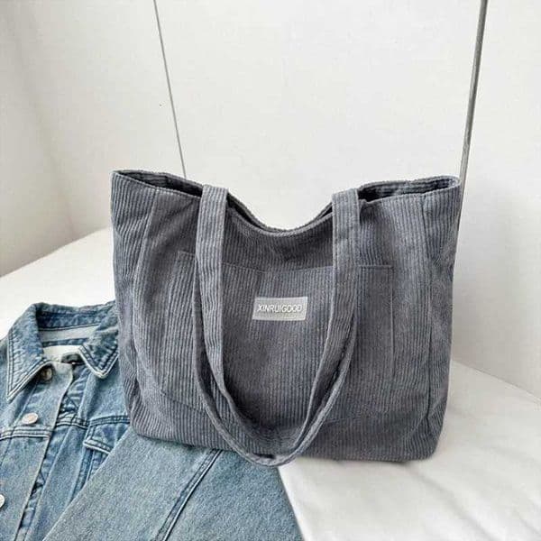 Large Capacity Shoulder Bag Trendy Corduroy Tote Bag Solid Color Ladies Handbag with Front Pocket Female Purse Bolsas De Mujer H260325