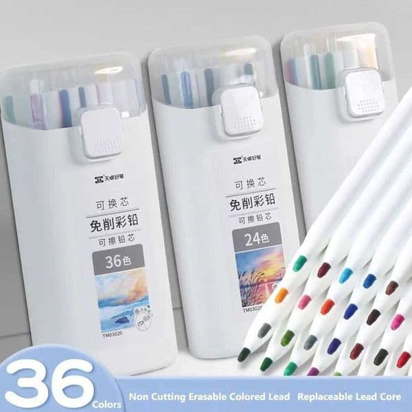 Non Sharpening Colored 12/18/24/36 Colors Replaceable Refill Propelling Oil Based Erasable Art Drawing Pencil 26W0326