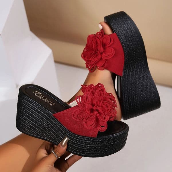 Women Wedges Slippers Summer Beach Platform Sandals Fashion Flower Slippers Women High Heel Slippers Slides Women 260325
