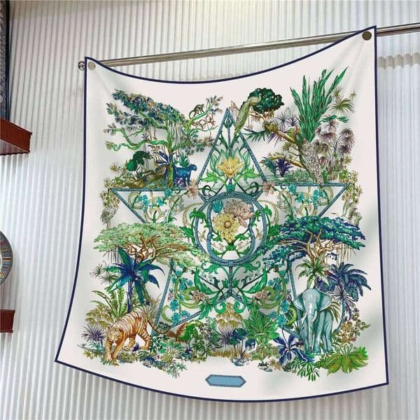 90Cm Jungle Tiger Elephant Twill Silk Shawl Brand Square Women Hijab Luxury Bandana Foulard Neckerchief Head Scarf Liuyuemoshang