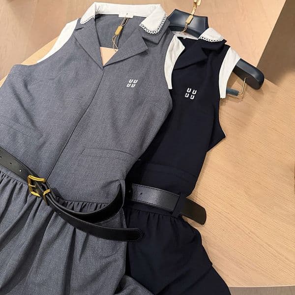 Elegant Designer Preppy Dress Women Chic Slim Fit Tank Dress With Belt Summer Date Party Youthful Casual Dress