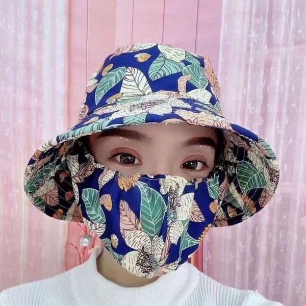 New tea-picking hat with integrated mask, large brim hat, face summer UV protection, outdoor sun protection ddmynov