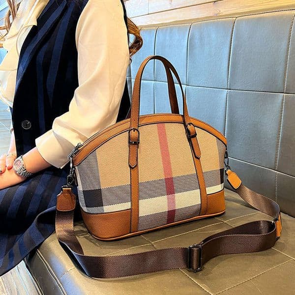2026 New Genuine Leather Plaid Shell Versatile Women's Handbag Large Capacity Shoulder Crossbody Bag