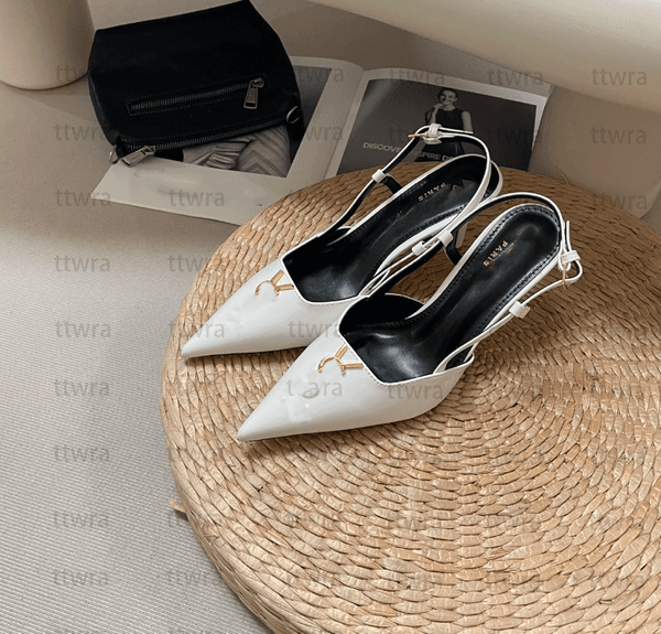 Elegant Dress shoes Ladies stiletto mule Genuine Leather Women BABYLONE MULES Fashionable Letter Buckle Sharp toes sandals luxury high-heeled slingback heels