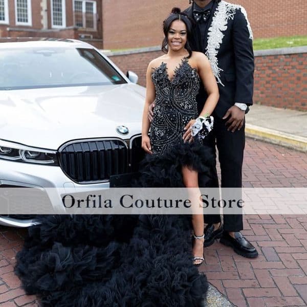 Black Prom Dresses 2026 Luxury Mermaid Sequins Beading Ruffles Formal Gowns Customized Evening Party Gowns Vestido De Festa