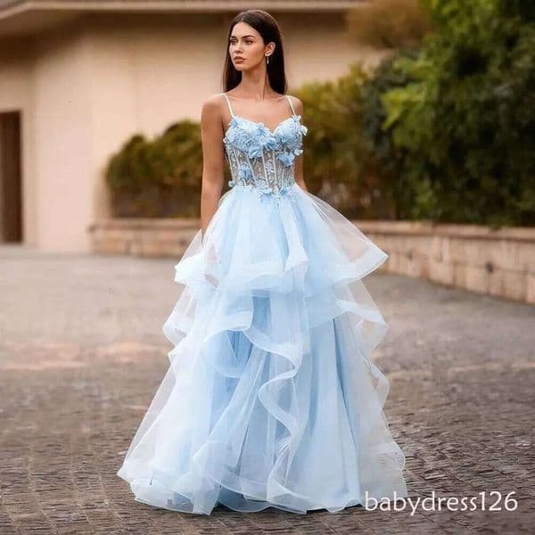 Customized Thin Straps 3D Flowers Sweetheart Neckline Tulle A-Line Evening Dress Zipper Back Floor Length Prom Gown For Women WF13 ZD19