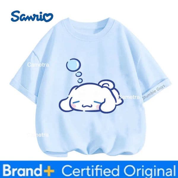 Sanrio Boys Clothes Girls Cinnamoroll Summer Tops 3-14Y Kids Cartoon Casual Anime T-shirt H260326
