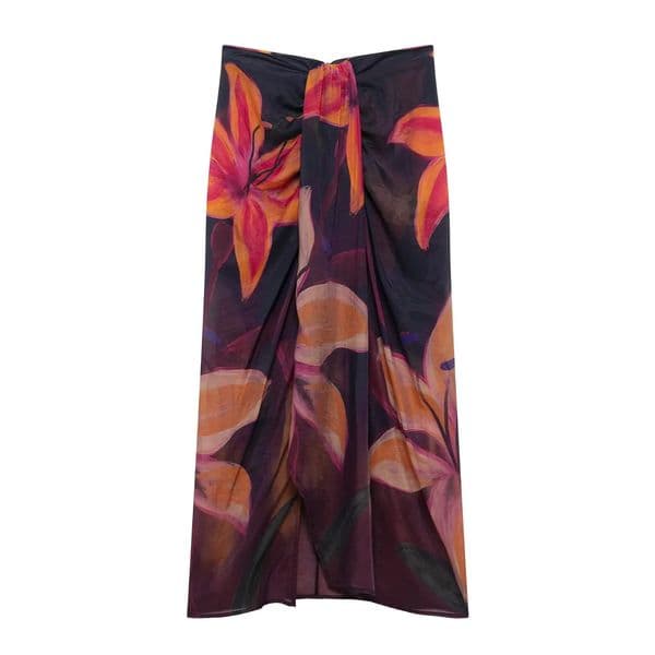 Elegant Women Bohemian Style Floral Print Front Knotted Slim Wrapped Skirt Faldas Mujer Female Summer Zipper Midi Skirts QUN2612 260326