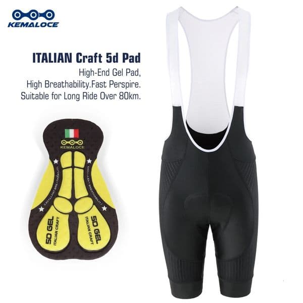 KEMALOCE Black Cycling Bib Shorts Men Shockproof 5D Gel Pad Bike Bib Shorts Reflective Men MTB Lycra Bicycle Tights Knicker 260324BJ