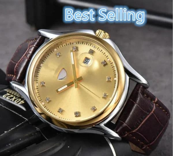 GJZ Mens DAYity DATESity Automatic quartz Movement watch multifunction Designers Men Watches Leather Strap Gold Double Time Calendar Wristwatches